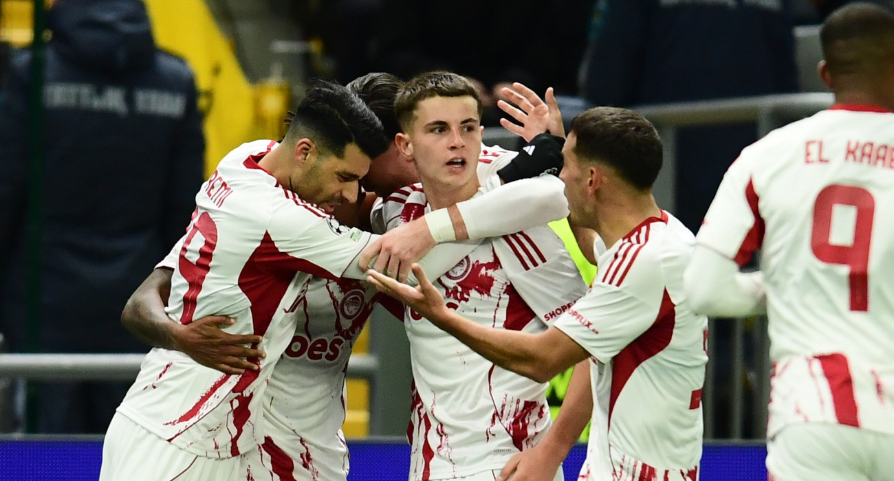 Οι παίκτες του Ολυμπιακού πανηγυρίζουν / Πηγή: Eurokinissi