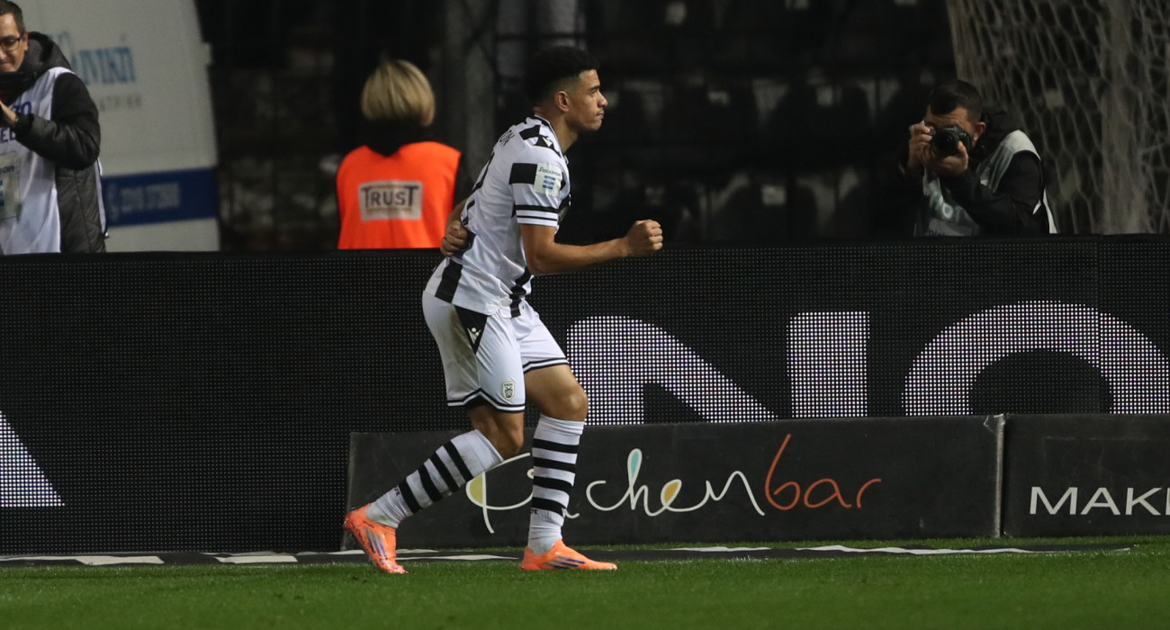 Ο Τάισον πανηγυρίζει το γκολ κόντρα στον Άρη / Πηγή: Eurokinissi