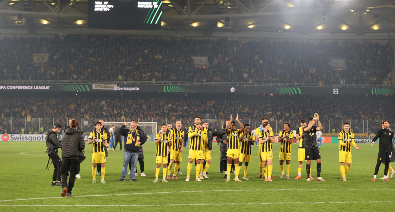 Οι πανηγυρισμοί των παικτών της ΑΕΚ / Πηγή: Intime