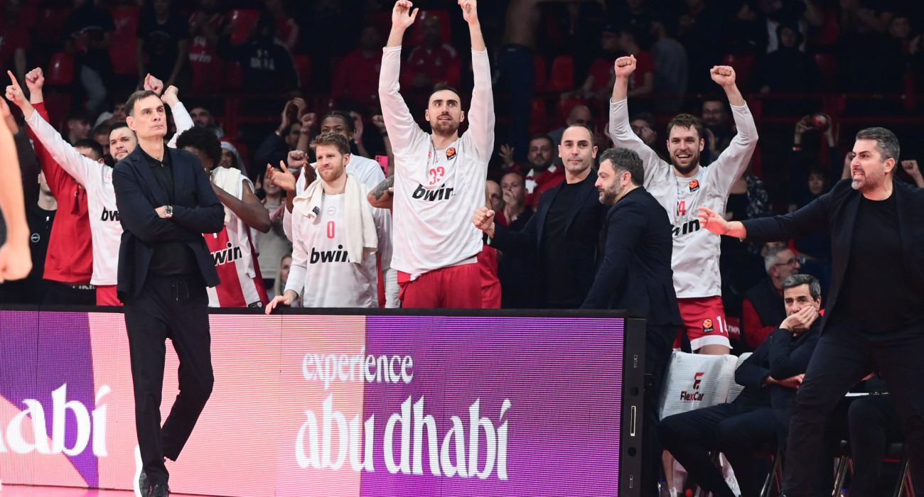 Οι παίκτες του Ολυμπιακού πανηγυρίζουν/Πηγή: Eurokinissi