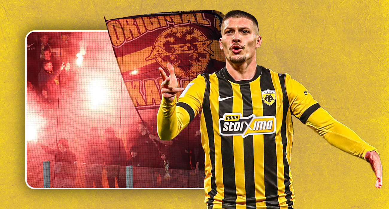 Ο Λούκα Γιόβιτς πανηγυρίζει με την ΑΕΚ / Image Μάνος Περδικάκης