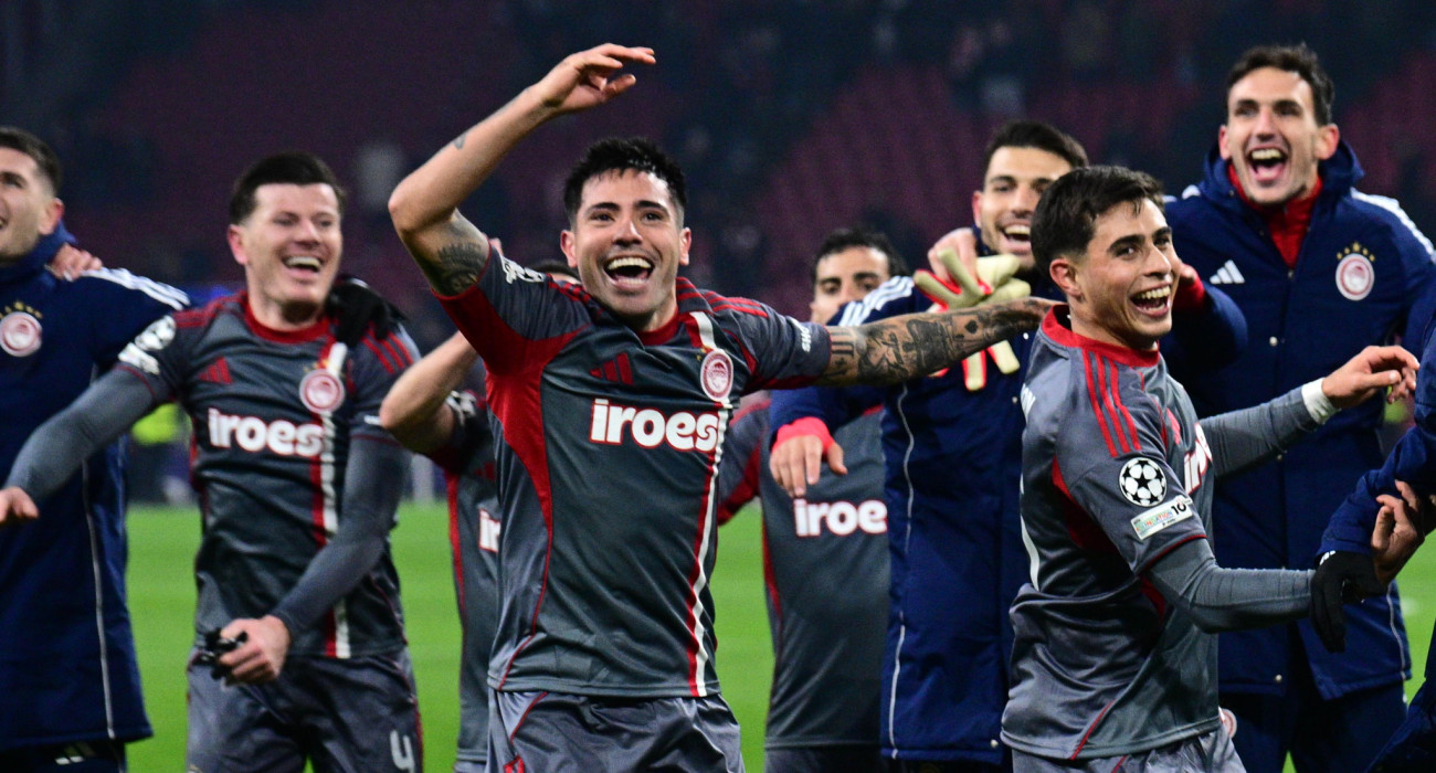 Οι παίκτες του Ολυμπιακού πανηγυρίζουν / Πηγή: Eurokinissi