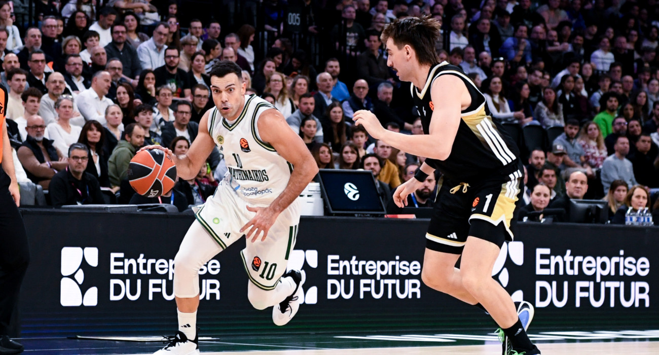 Ο Κώστας Σλούκας κάνει προσπάθεια για μπάσιμο στο παιχνίδι με τη Βιλερμπάν, Πηγή: Eurokinissi