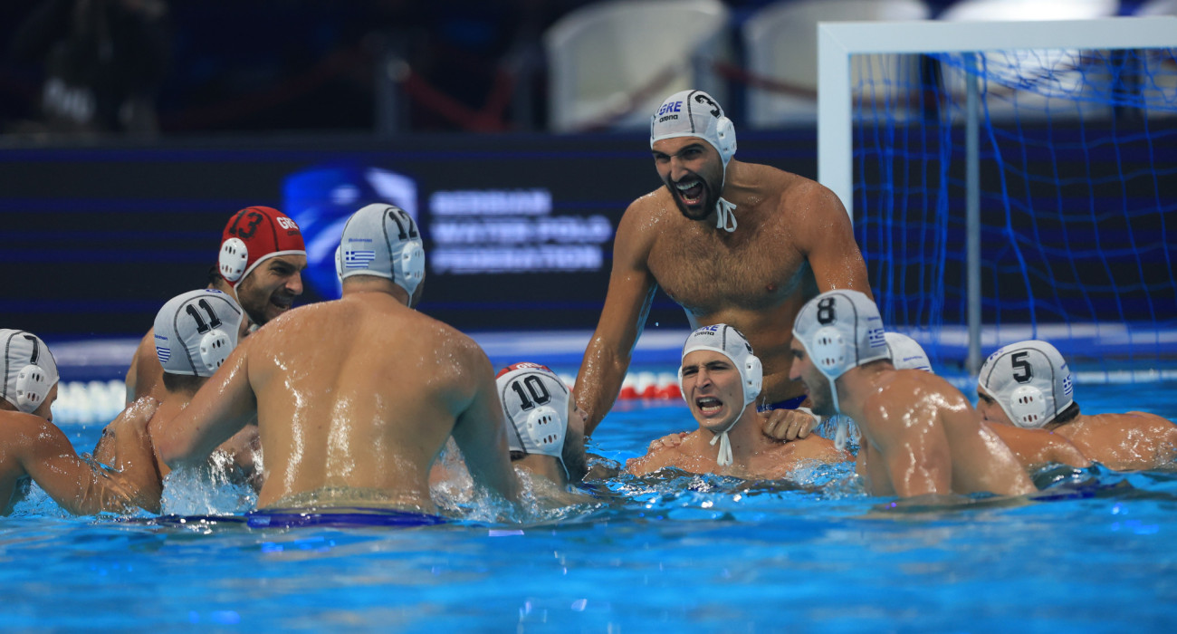 Οι παίκτες της Εθνικής Ελλάδας στο Ευρωπαϊκό Πρωτάθλημα πόλο στο Βελιγράδι / Πηγή: Intime