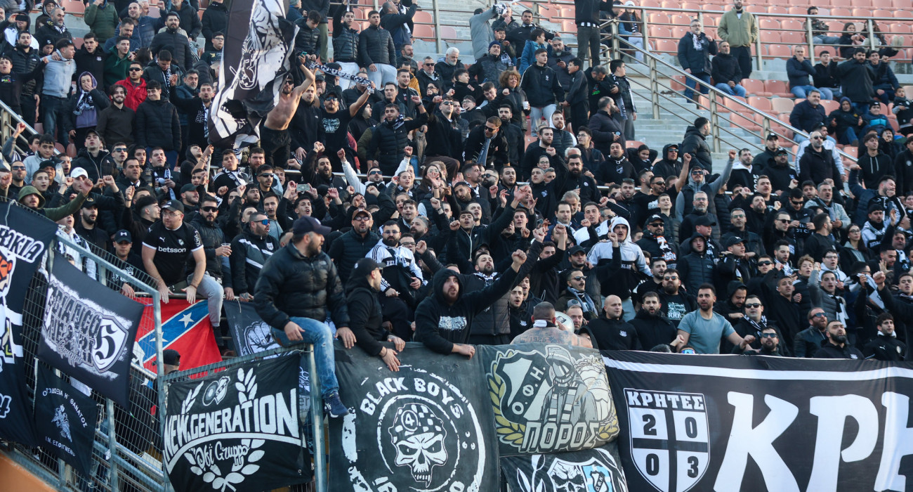 Οι οπαδοί του ΟΦΗ στο Παγκρήτιο για τον ημιτελικό ανάμεσα σε ΟΦΗ και Λεβαδειακό / Πηγή: Intime