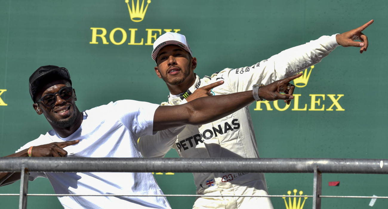 Ο Λιούις Χάμιλτον και ο Γιουσέιν Μπολτ/ Πηγή: IMAGO / HochZwe