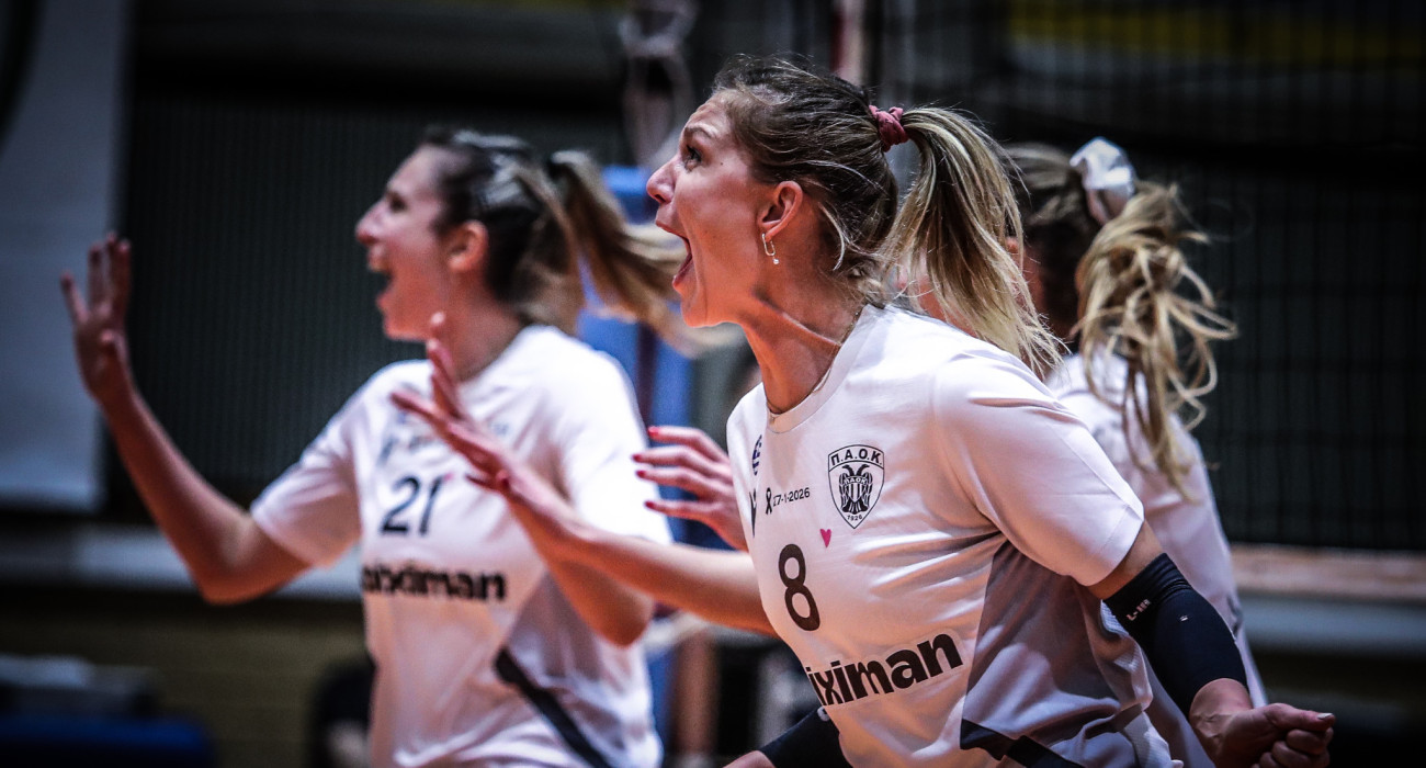 Η Ίλκα Βαν Ντε Βίβερ πανηγυρίζει στον προημιτελικό του ΠΑΟΚ με τον Παναθηναϊκό / Πηγή: Eurokinissi