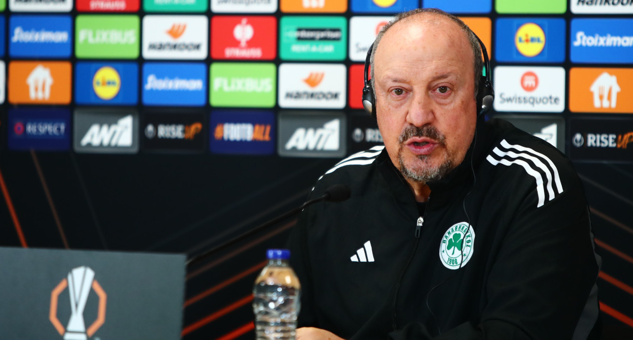 Ο Ράφα Μπενίτεθ στη συνέντευξη Τύπου του Παναθηναϊκού ενόψει της αναμέτρησης με τη Βικτόρια Πλζεν / Πηγή: Eurokinissi