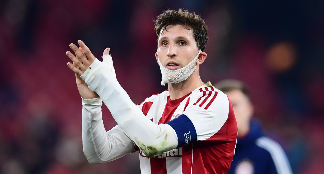 Ο Παναγιώτης Ρέτσος στην αναμέτρηση του Ολυμπιακού με την Μπάγερ Λεβερκούζεν / Πηγή: Eurokinissi