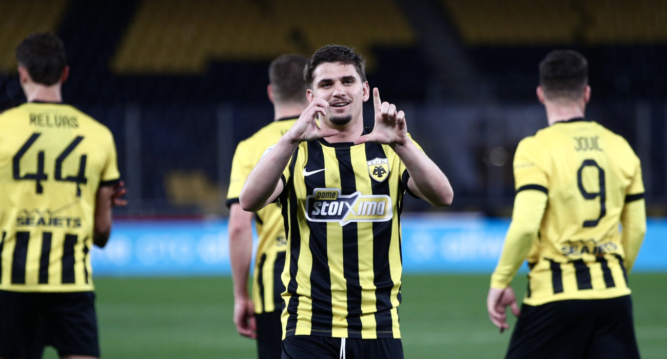 Ο Ραβάν Μαρίν πανηγυρίζει το γκολ του με την ΑΕΚ κόντρα στον Λεβαδειακό / Πηγή: Eurokinissi