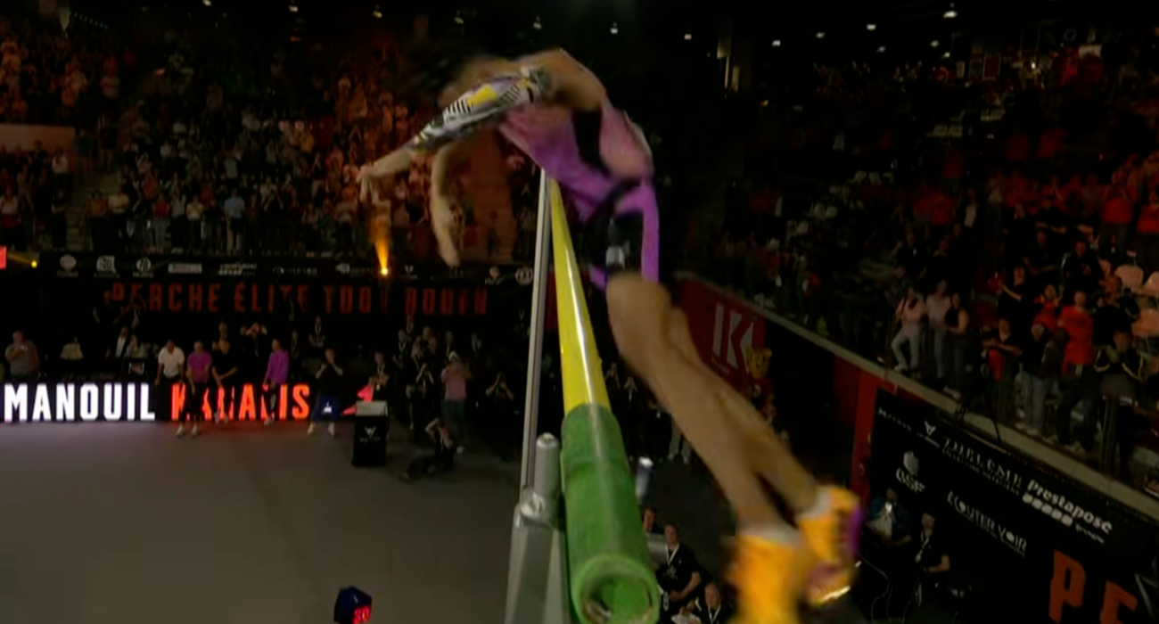 Ο Εμμανουήλ Καραλής στο άλμα του στο 6.20μ / Screenshot