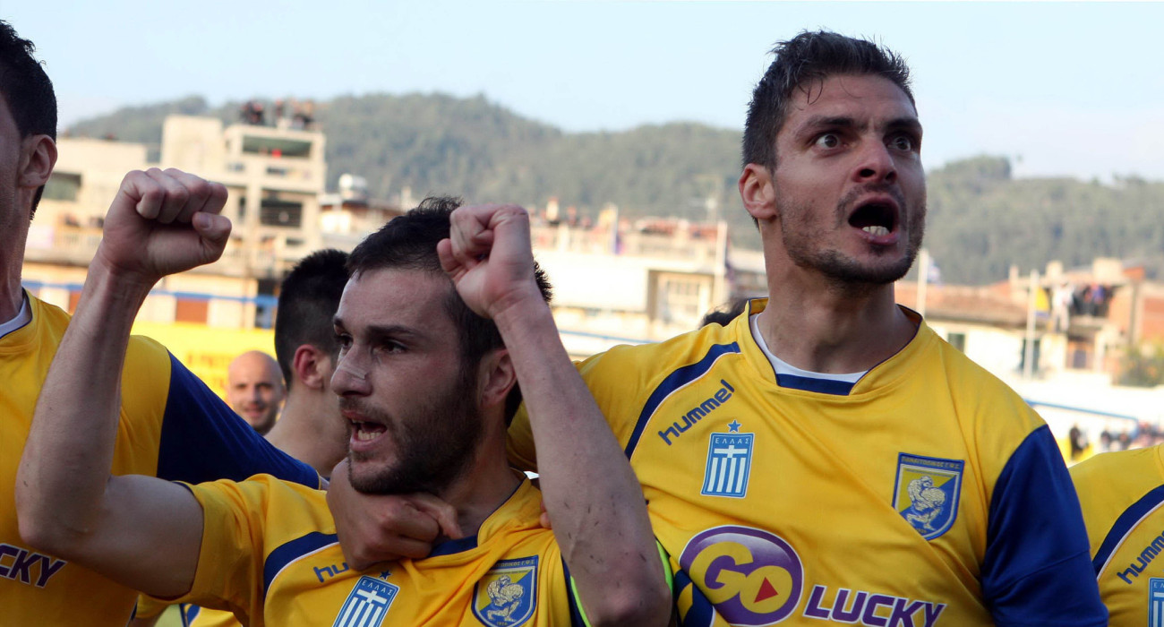 Ο top scorer στην Α' Εθνική για τον Παναιτωλικό, Γιώργος Θεοδωρίδης μαζί με τον Άγγελο Χαριστέα / Πηγή: Eurokinissi