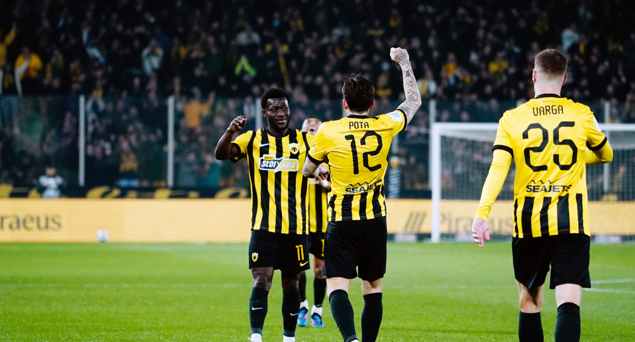 Οι πανηγυρισμοί των παικτών της ΑΕΚ στο 2-0 επί της Κηφισιάς / Πηγή: Intime