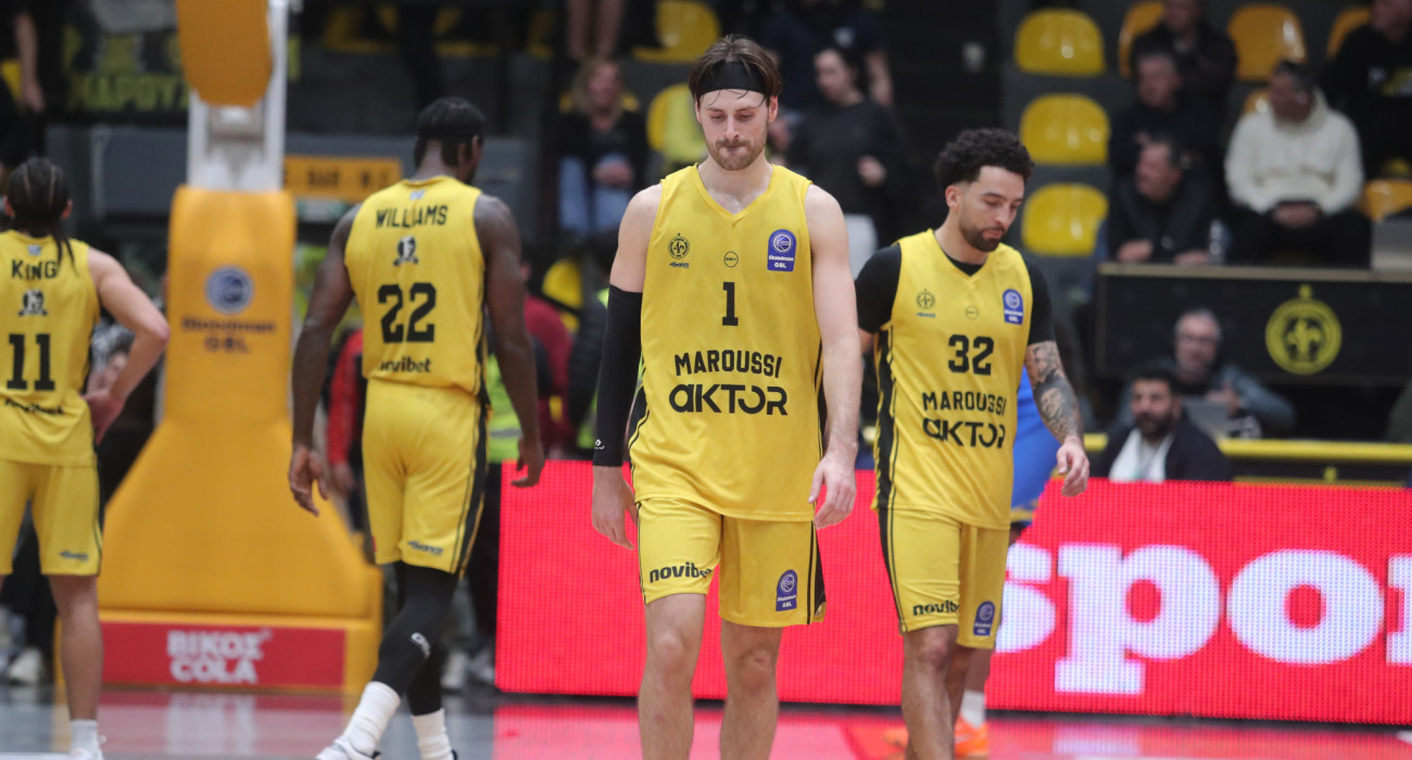 Οι παίκτες του Αμαρουσίου μετά τη νέα ήττα της ομάδας τους στη Stoiximan GBL / Πηγή: Eurokinissi