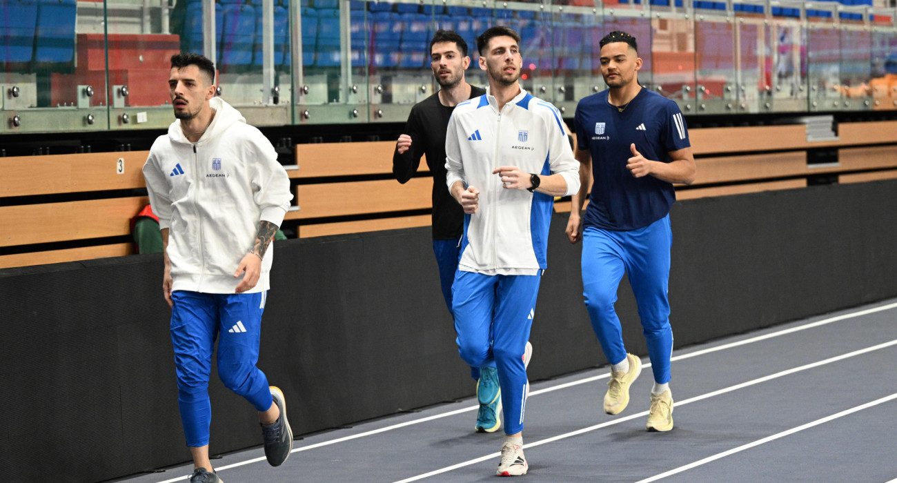 Μέλη της ελληνικής αποστολής σε προπόνησή τους στην Τόρουν Αρένα / Πηγή: Eurokinissi