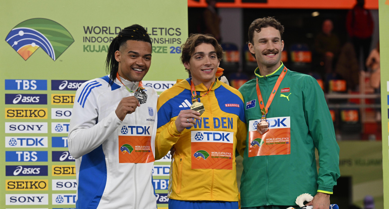 Οι Καραλής, Ντουπλάντις και Μάρσαλ στο παγκόσμιο βάθρο του κλειστού / Πηγή: Eurokinissi