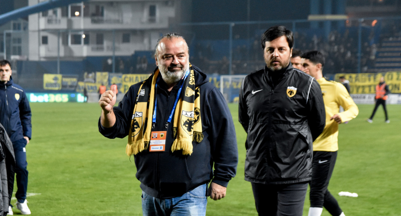 Ο ιδιοκτήτης της ΠΑΕ ΑΕΚ, Μάριος Ηλιόπουλος, με τον Χαβιέρ Ριμπάλτα / Πηγή: Eurokinissi