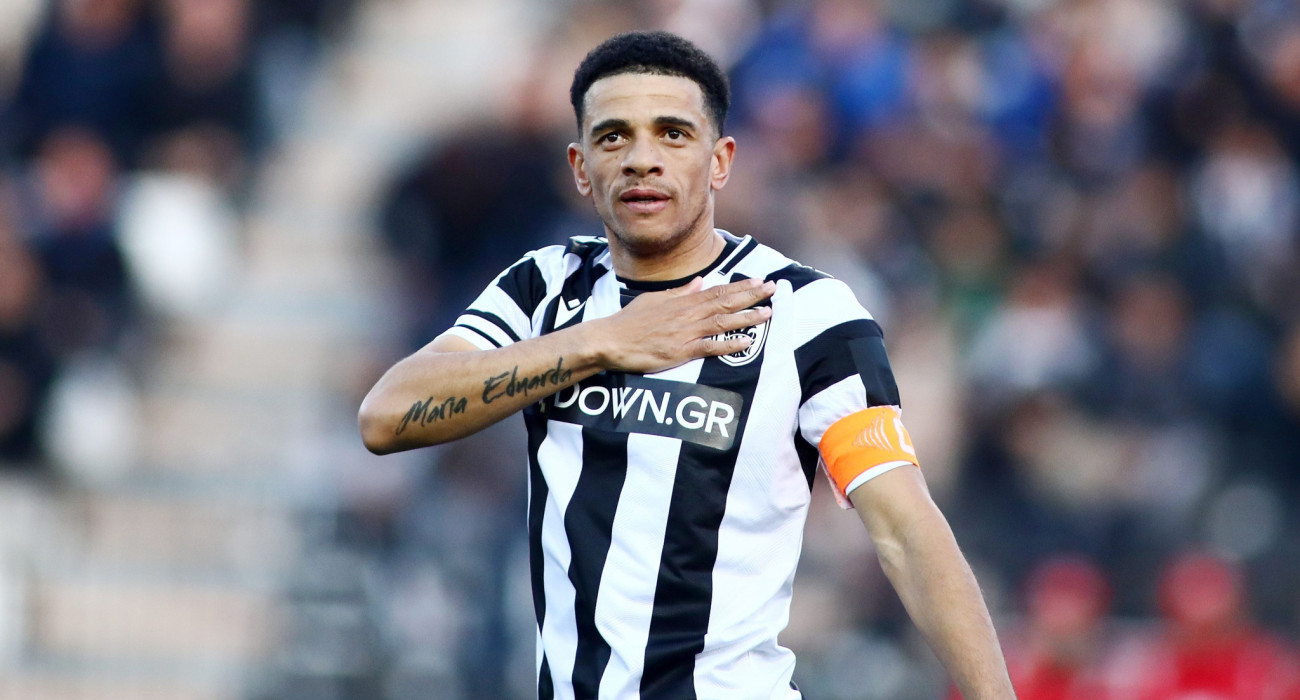 Ο Τάισον πανηγυρίζει το γκολ του κόντρα στον Λεβαδειακό / Πηγή: Intime