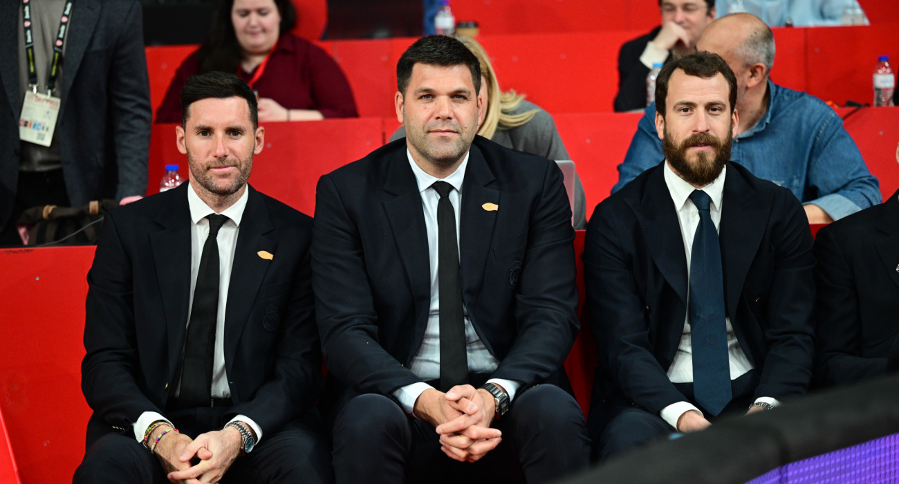 Οι Ρούντι Φερνάντεθ, Φελίπε Ρέγες και Σέρχιο Ροντρίγκεθ στο ΣΕΦ για την αναμέτρηση της Ρεάλ με τον Ολυμπιακό / Πηγή: Eurokinissi