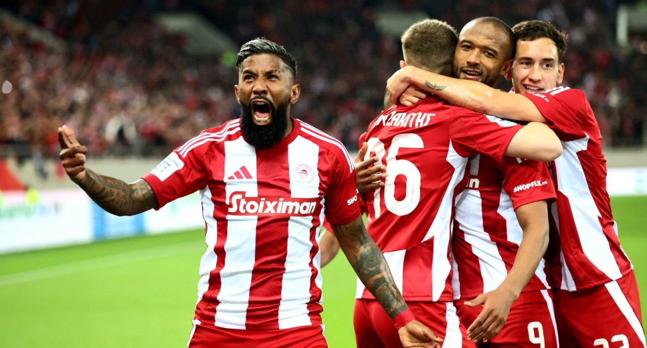 Οι παίκτες του Ολυμπιακού πανηγυρίζουν / Πηγή: Eurokinissi