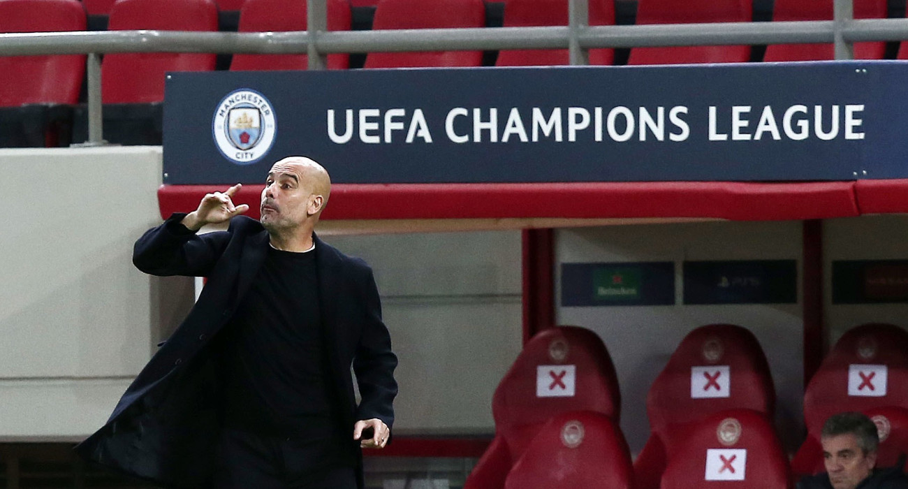 Ο Πεπ Γκουαρδιόλα κατά την διάρκεια του Ολυμπιακός - Μάντσεστερ Σίτι / Πηγή: Intime