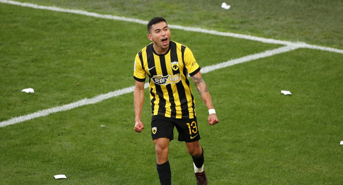 Ο Ορμπελίν Πινέδα πανηγυρίζει μετά το γκολ του στο ΑΕΚ-ΠΑΟΚ / Πηγή: Intime