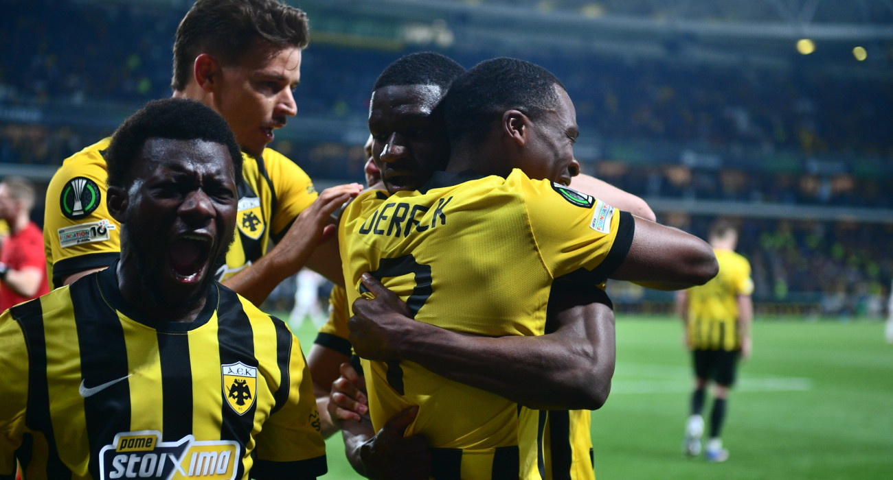 Οι πανηγυρισμοί της ΑΕΚ μετά το 3ο γκολ επί της Ράγιο Βαγιεκάνο / Πηγή: Eurokinissi