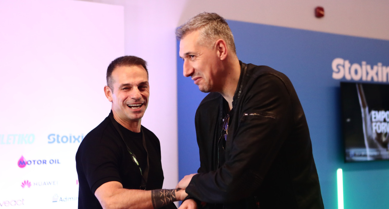 Ντέμης Νικολαΐδης και Δημήτρης Διαμαντίδης στο συνέδριο του «Mind The Game» του Athletiko / Πηγή: Eurokinissi