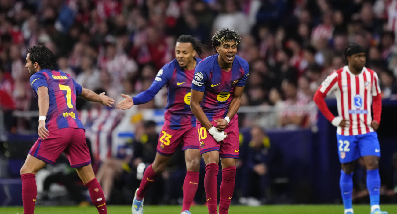 O Γιαμάλ ανοίγει το σκορ για την Μπαρτσελόνα κόντρα στην Ατλέτικο και πανηγυρίζει /Πηγή: Imago