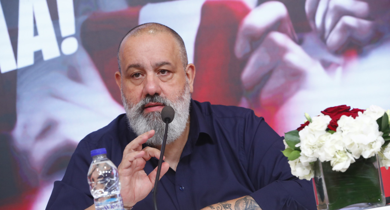 Ο Κώστας Καραπαπάς στη συνέντευξη τύπου για τα εισιτήρια διαρκείας της νέας σεζόν του Ολυμπιακού / Πηγή: Eurokinissi