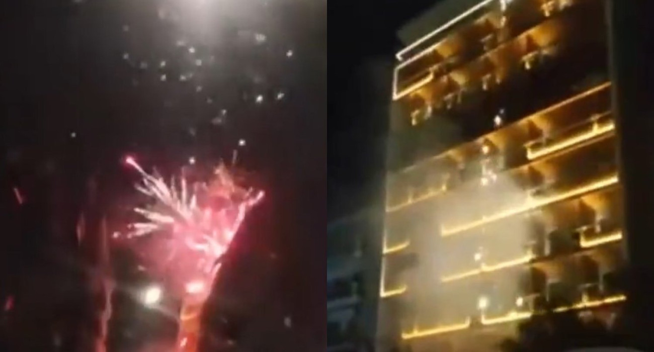 Χαμός με πυροτεχνήματα τα ξημερώματα έξω από το ξενοδοχείο της Εφές (video)