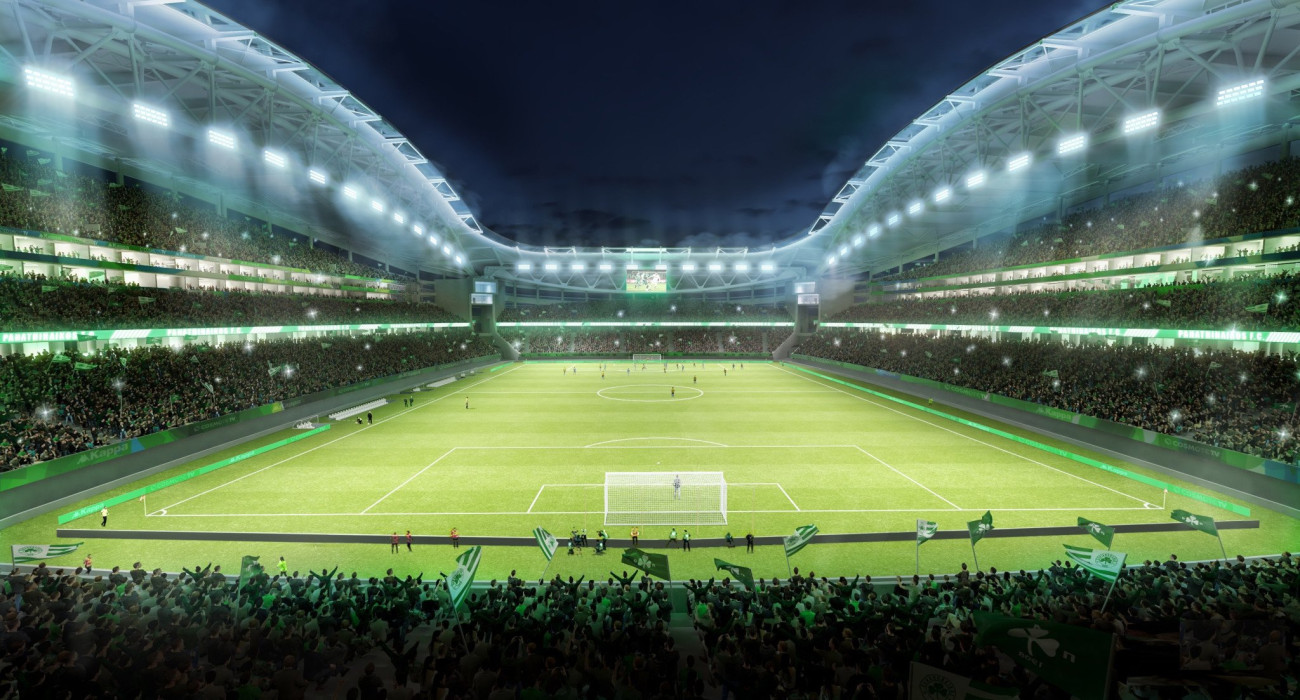 Η μακέτα με εσωτερική όψη του νέου γηπέδου του Παναθηναϊκού στην περιοχή του Βοτανικού