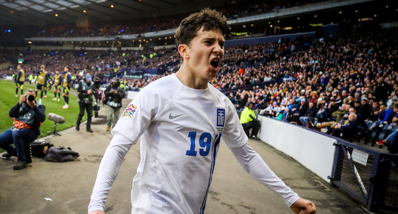 Ο Κωνσταντίνος Καρέτσας πανηγυρίζει το γκολ που σημείωσε με τη φανέλα της Εθνικής Ομάδας εναντίον της Σκωτίας - ΠΗΓΗ: Eurokinissi