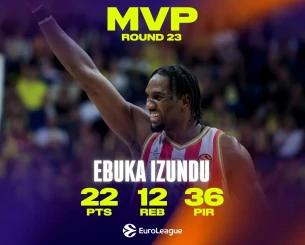 Ο Ιζούντου MVP της 23ης αγωνιστικής της EuroLeague