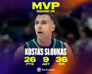 Ο Κώστας Σλούκας MVP της 25ης αγωνιστικής της EuroLeague