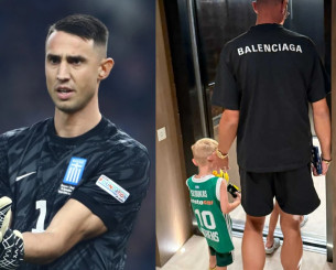 Ο Βλαχοδήμος junior στο πλευρό του μπαμπά του με φανέλα του Κώστα Σλούκα