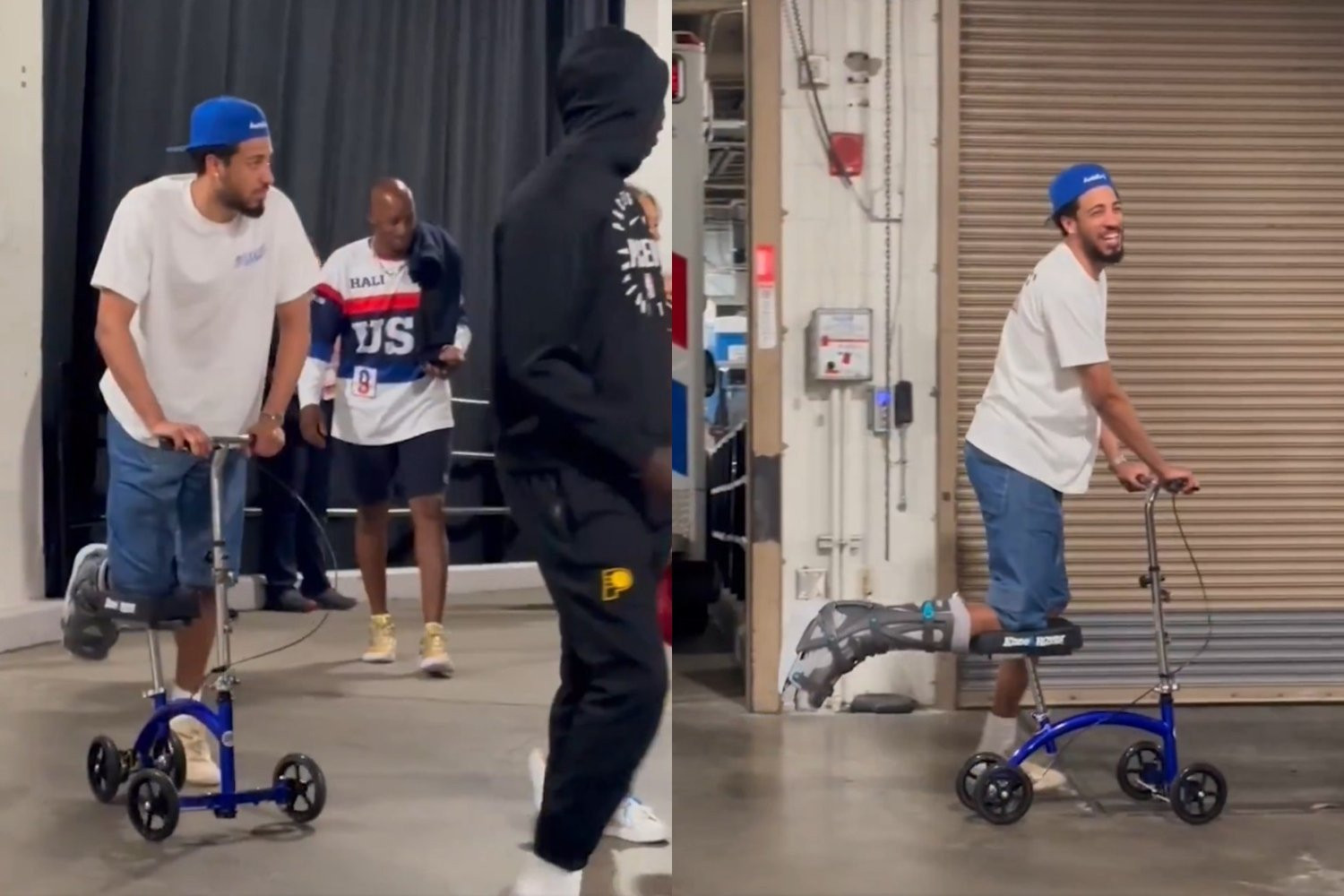 Ο Χαλιμπάρτον «τσουλάει» με τραυματισμένο πόδι και κάνει επική είσοδο (video)