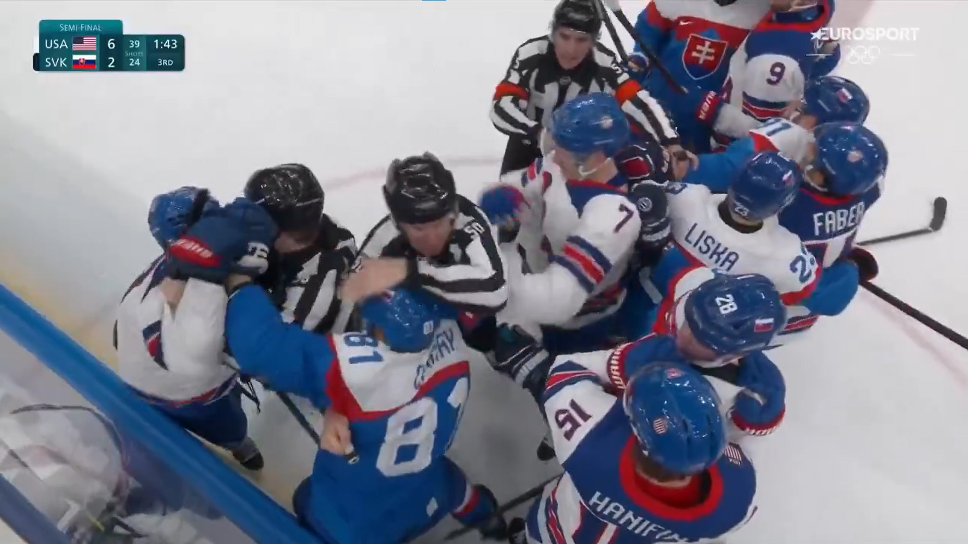 Παίκτες έπαιξαν μπουνιές στον ημιτελικό χόκεϊ στους Χειμερινούς Ολυμπιακούς Αγώνες (video)