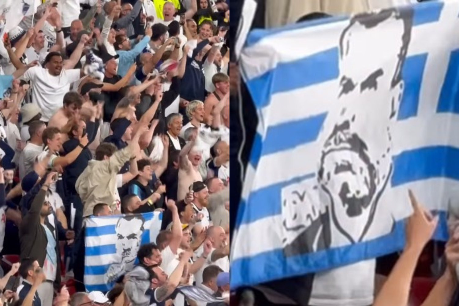 Ελληνική σημαία με το πρόσωπο του Ποστέκογλου στο Μπιλμπάο (video)