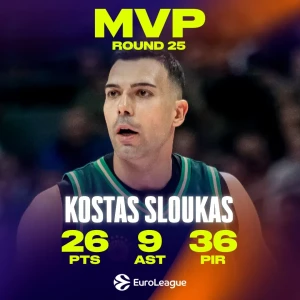 Ο Κώστας Σλούκας MVP της 25ης αγωνιστικής της EuroLeague