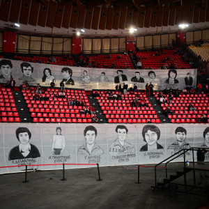 Το πανό στο ΣΕΦ για την μαύρη επέτειο της τραγωδίας της Θύρας 7