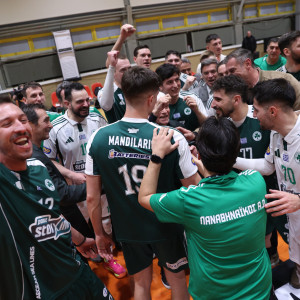 Οι πανηγυρισμοί του Παναθηναϊκού μετά την πρόκριση στους τελικούς της Novibet Volley League